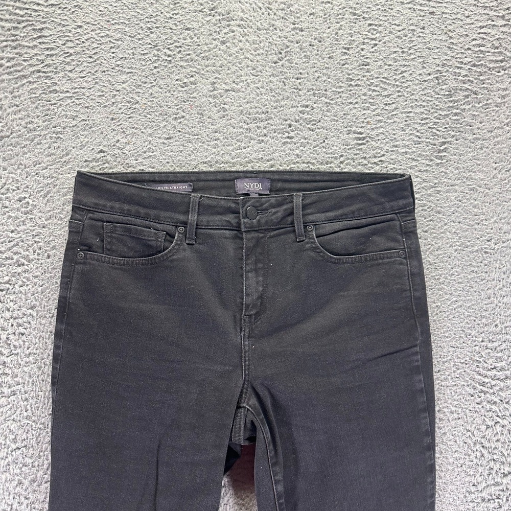NYDJ Marilyn Jeans Women's 10 Black Cotton Denim Straight Leg Workwear Travel - Picture 2 of 11